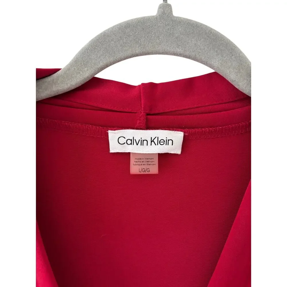 Calvin Klein Womens Red V Neck Blouse Top Long Sleeve Stretch Career Office - Picture 4 of 8